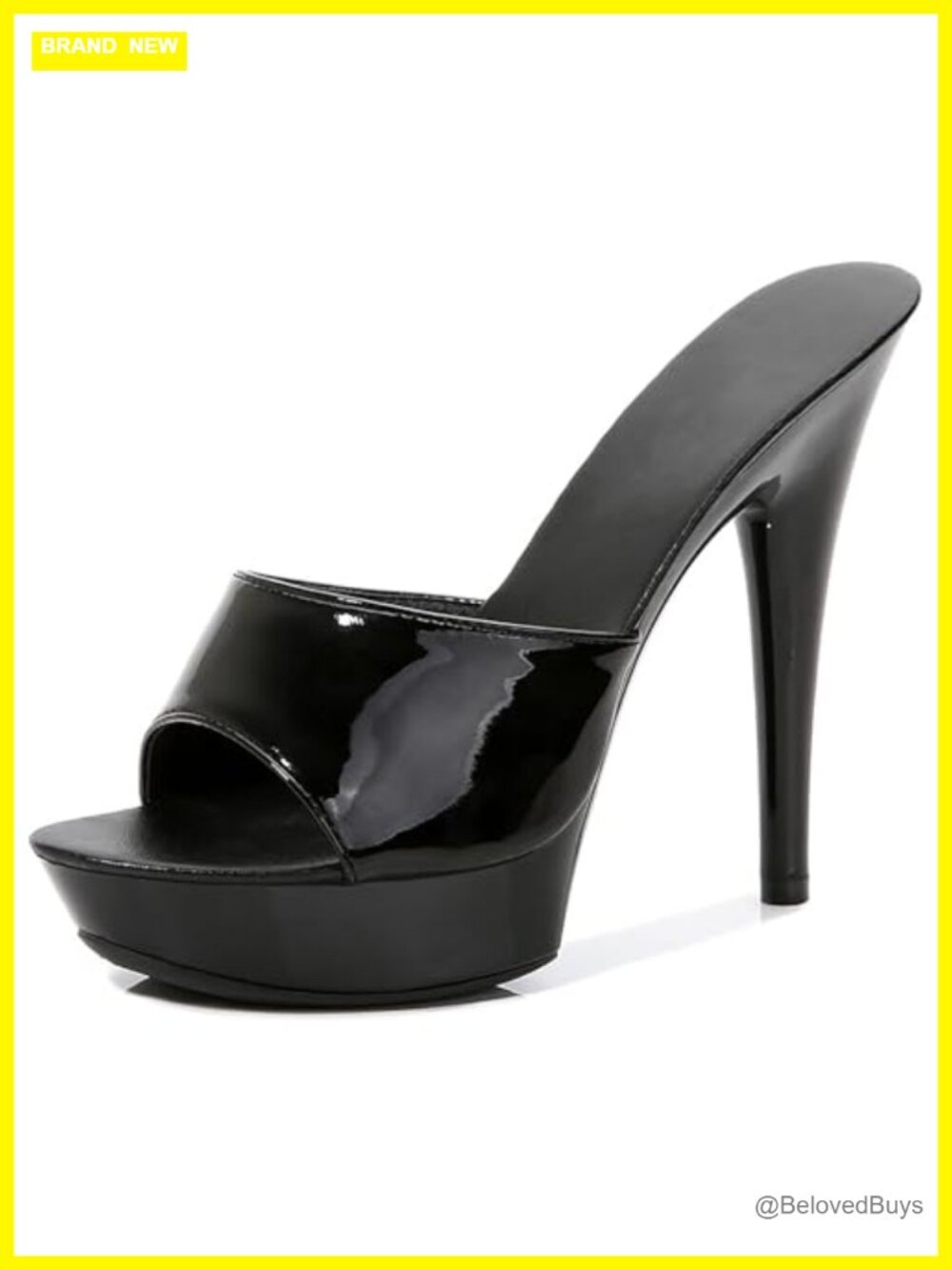 Women Fish Mouth Platform Heeled Sandals Patent Leather Stiletto Slip On